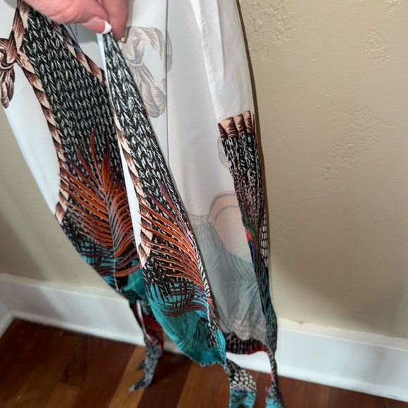 Peacock Print Jumpsuit Deep V-neck Sleeveless Spaghetti Strap Split Side Leg M - Picture 7 of 12